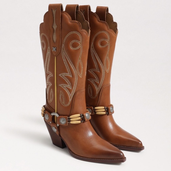NEW Sam Edelman Jackie Western Boot Chestnut Leather 7.5 - Picture 1 of 16